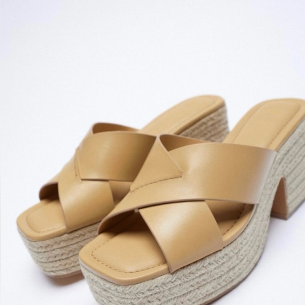 Zara Leather Platform Espadrilles Sz 5 - Picture 2 of 10